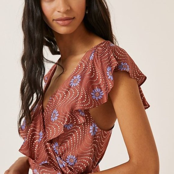 Anthropologie Ruffle-Sleeve Printed-Wrap Maxi Dress - Picture 2 of 9
